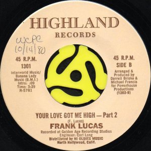 画像2: FRANK LUCAS / YOUR LOVE GOT ME HIGH (45's) (2)