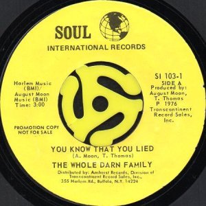 画像2: THE WHOLE DARN FAMILY / YOU KNOW THAT YOU LIED (45's) (PROMO) (2)