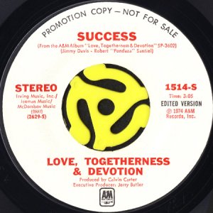 画像1: LOVE, TOGETHERNESS & DEVOTION / SUCCESS (45's) (WHITE PROMO) (1)