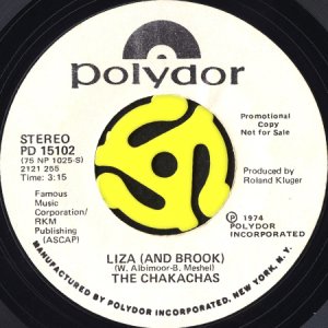 画像2: THE CHAKACHAS / JUNGLE FEVER '75 b/w LIZA (AND BROOK) (45's) (WHITE PROMO) (2)