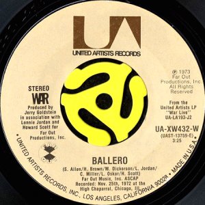 画像1: WAR / BALLERO b/w SLIPPIN' INTO DARKNESS (LIVE) (45's) (1)