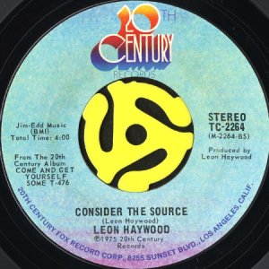 画像2: LEON HAYWOOD / JUST YOUR FOOL b/w CONSIDER THE SOURCE (45's) (2)