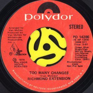 画像2: RICHMOND EXTENSION / TOO MANY CHANGES (45's) (WHITE PROMO) (2)