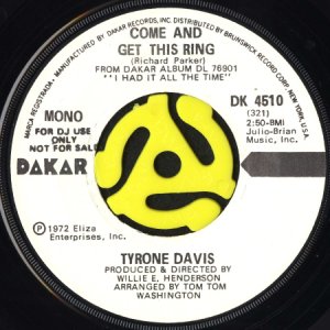 画像1: TYRONE DAVIS / COME AND GET THIS RING (45's) (WHITE PROMO) (1)
