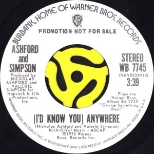 画像2: ASHFORD & SIMPSON / (I'D KNOW YOU) ANYWHERE (45's) (WHITE PROMO)  (2)