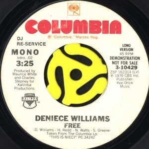 画像1: DENIECE WILLIAMS / FREE (45's) (WHITE PROMO) (DJ RE-SERVICE) (1)