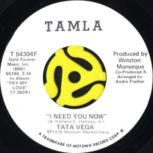画像1: TATA VEGA / I NEED YOU NOW (45's) (WHITE PROMO) (1)