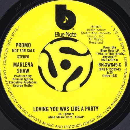 MARLENA SHAW / LOVING YOU WAS LIKE A PARTY (45's) (WHITE PROMO